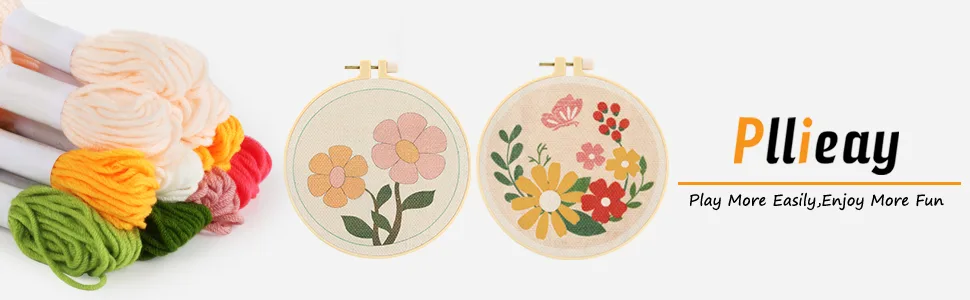 Pllieay 2 Set Punch Needle Embroidery Starter Kits Include Instructions  Punch Needle Fabric with Pattern  Yarns  Embroidery Hoops for Rug-Punch & Pinch Needle Flowers - product information 9