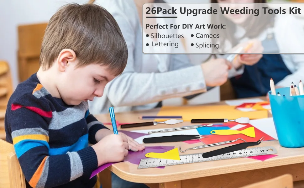 JTIEO Weeding Tools for Vinyl 26Pcs Craft Weeding Tools Kits Cricut Weeding Tool Set Scrapbooking Tools DIY Art Tools Precise Vinyl Weeding Tool Kit Blue - vinyl weeding tool kit vinyl weeding tools scrapbook tools weeding tools for vinyl cricut