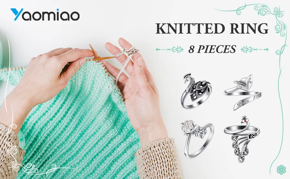 8 Pcs Knitting Loop Crochet Ring Adjustable Knitting Loop Ring Adjustable Braided Ring Metal Yarn Guide Finger Holder Peacock Open Finger Thimble Finger Crochet Ring Accessories for Crafts(Silver) - product information 1
