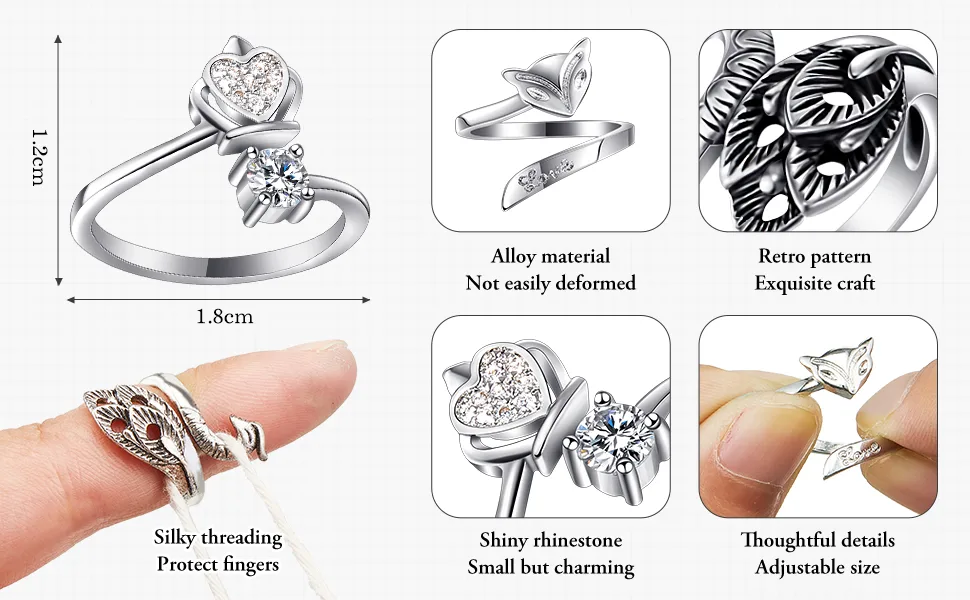 8 Pcs Knitting Loop Crochet Ring Adjustable Knitting Loop Ring Adjustable Braided Ring Metal Yarn Guide Finger Holder Peacock Open Finger Thimble Finger Crochet Ring Accessories for Crafts(Silver) - product information 2