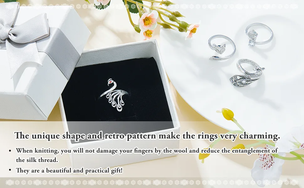 8 Pcs Knitting Loop Crochet Ring Adjustable Knitting Loop Ring Adjustable Braided Ring Metal Yarn Guide Finger Holder Peacock Open Finger Thimble Finger Crochet Ring Accessories for Crafts(Silver) - product information 4