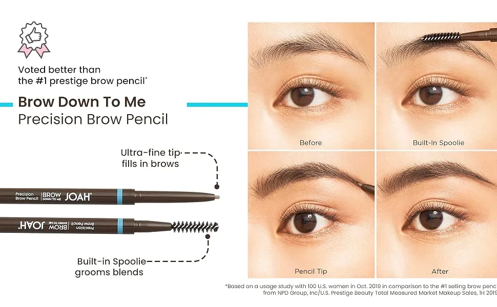 JOAH Eyebrow Pencil - Brow Down To Me Precision Brow Pencil with Built-In Spoolie Brush for Flawless Brows  Warm Medium Brown - Brow Down