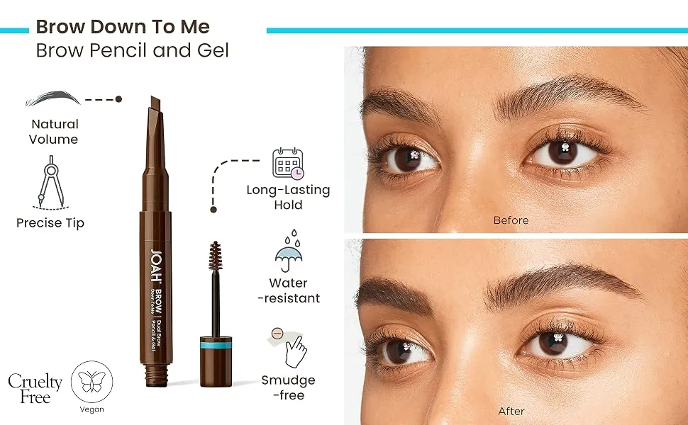 JOAH Eyebrow Pencil - Brow Down To Me Precision Brow Pencil with Built-In Spoolie Brush for Flawless Brows  Warm Medium Brown - Pencil