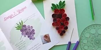 MY CREATIVE CAMP Beginner's Quilling Kit - DIY Craft Kit for Kids and Adults - 10 Projects with Instructions  Storage Box  Gem Stickers  Tools  Supplies  Paper Strips  Shape Chart  and Reference Guide - Grapes Project