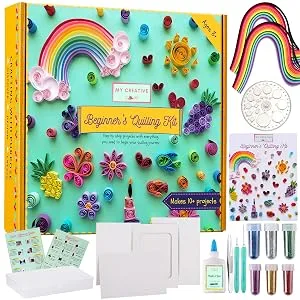 MY CREATIVE CAMP Beginner's Quilling Kit - DIY Craft Kit for Kids and Adults - 10 Projects with Instructions  Storage Box  Gem Stickers  Tools  Supplies  Paper Strips  Shape Chart  and Reference Guide - Main Image
