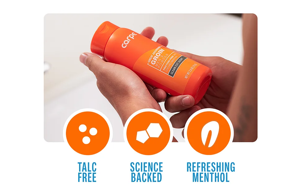 Carpe Sweat Absorbing Groin Powder (For Men)  - Designed for Maximum Sweat Absorption - Mess and Friction Free  Stop Chafing - talc free