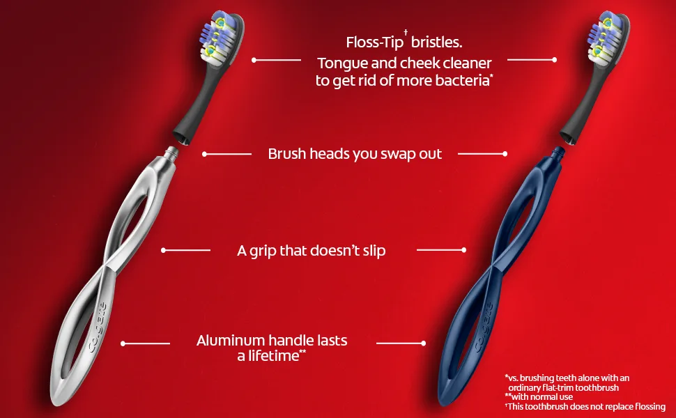 Colgate Keep Soft Manual Toothbrush for Adults with 2 Deep Clean Floss-Tip Brush Heads  Navy Starter Kit (Navy) Starter Kit - Keep Deep Whitening