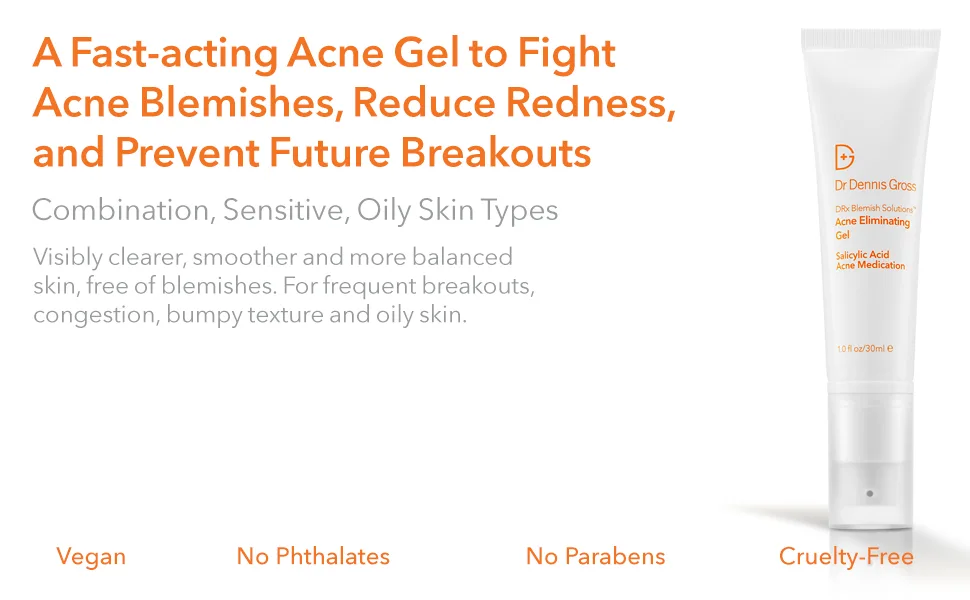 Dr Dennis Gross DRx Blemish Solutions Acne Eliminating Gel: for Frequent Breakouts  Congestion  Bumpy Texture & Oily Skin  1.0 fl oz - DRx Blemish Solutions Acne Eliminating Gel