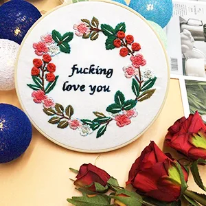 Louise Maelys Embroidery Starter Kit with 3 Embroidery Hoops for Adults Funny Floral Wreath Pattern for Beginners Needlepoint Kits Kit-4 - beginner cross stitch kits