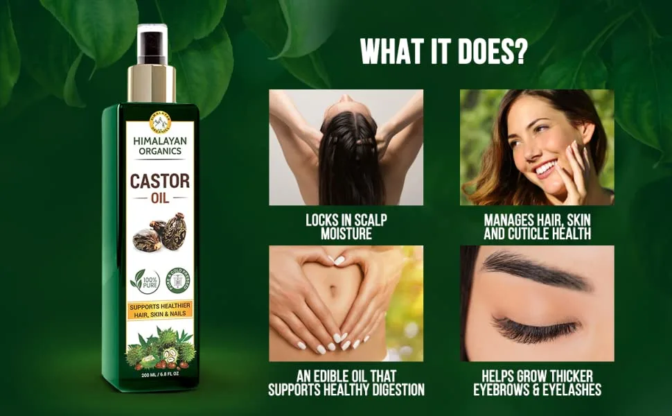 Himalayan Organics Cold Press - 100% Pure - Castor Oil for Stronger Hair  Skin & Nails - 200 ml - product information 2