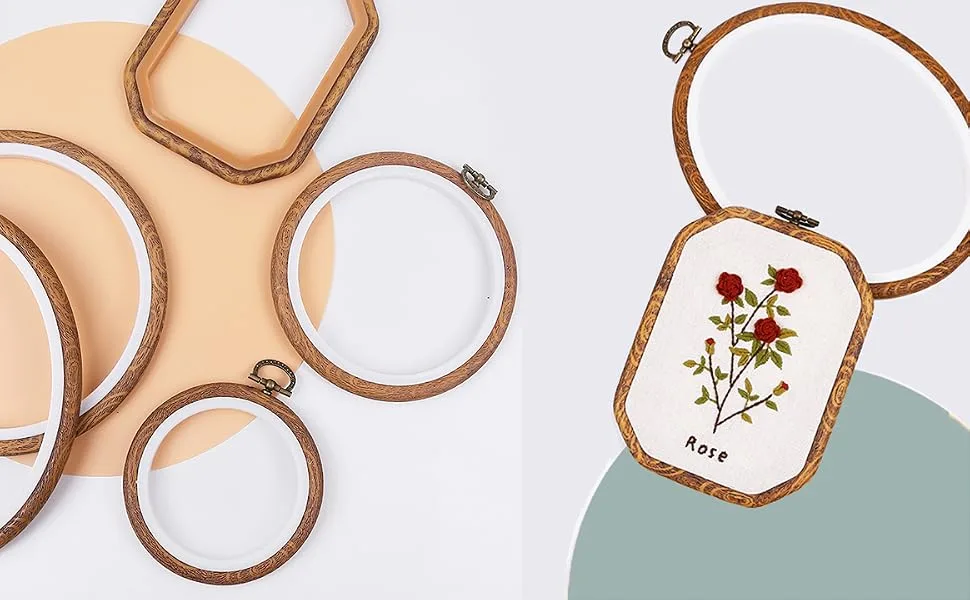 MWELLEWM 4 Pcs/Set Embroidery Hoops Imitated Wood Plastic Display Frame Reusable Circle Oval Rectangular Octagonal Cross Stitch Hoop Ring for Art Craft Sewing and Hanging Ornaments Home Decor Round  Oval  Rectangle  Octa... - product information 2