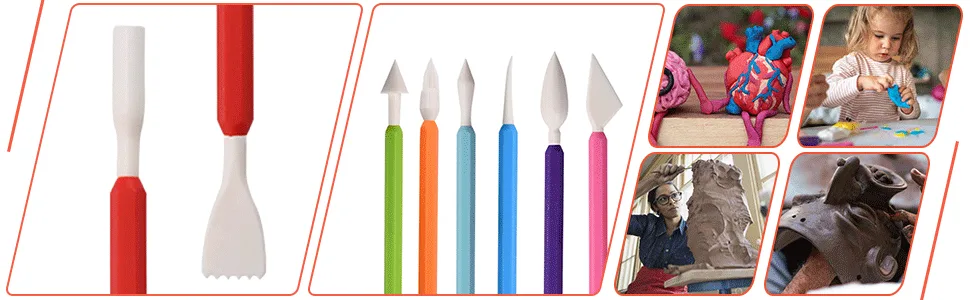 kiniza 9 Pieces Clay Sculpting Tools  Plastic Modeling Clay Tools for Kids Double-Head Plastic Ceramic Pottery Tool Kit Crafts Clay Modeling DIY Kit Cook Decorating Tools for Shaping and Sculpting - product information 5