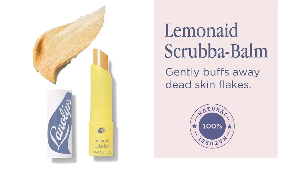 Lanolips Lemonaid Scrubba Balm - Exfoliating Lip Balm with Sugar Crystals + Lanolin - Treat Dry  Flaky Lips (3.3g / 0.116 oz) - large image