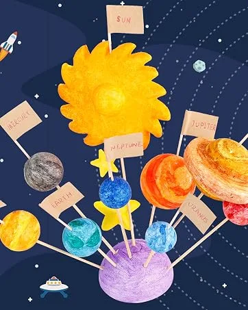 Pllieay Solar System Model Foam Ball Kit Includes 14PCS Mixed Sized Polystyrene Spheres Balls  12PCS Bamboo Sticks  12 Color Pigments  2PCS Painting Brushes for School Science Projects 40 Pieces - solar system model kit