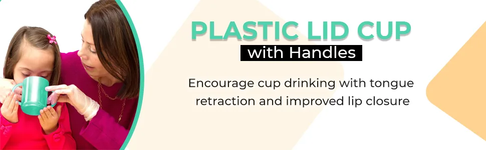TalkTools Recessed Lid Cup with Handles - 2 Lids - Green | Therapy Cups | Helps Improve Lip Closure and Tongue Retraction | Alternative to Sippy Cup - talktools