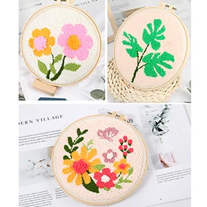 Pllieay 3 Set Punch Needle Embroidery Starter Kits Include Instruction  Punch Needle Fabric with Pattern  Yarns  Embroidery Hoops for Rug-Punch & Pinch Needle - product information 12