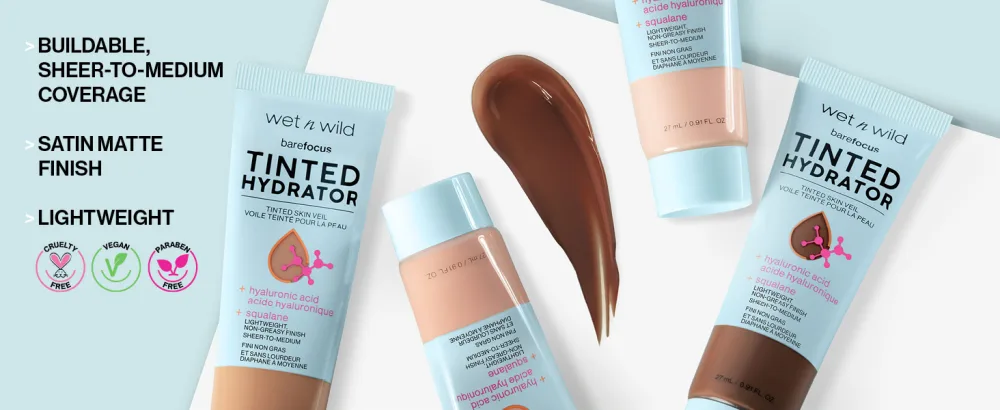 Wet n Wild Bare Focus Tinted Hydrator Matte Finish  Light  Oil-Free  Moisturizing Makeup | Hyaluronic Acid | Sheer To Medium Coverage - hydrating formula