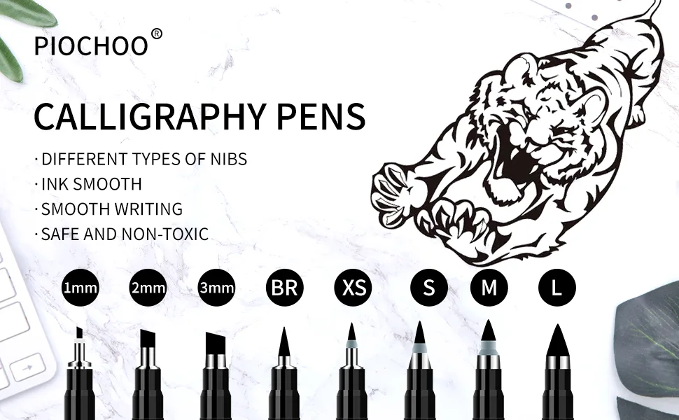 Piochoo Calligraphy Pens 8 Size Calligraphy Pens for Writing Brush Pens Calligraphy Set for Beginners  Hand Lettering Pens Black - product information 1
