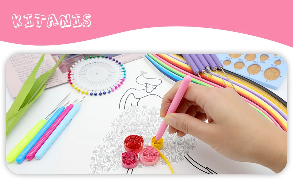 KITANIS 14 Pieces Paper Quilling Tools Slotted Kit  Assorted Sizes Rolling Curling Quilling Needle Pen for Art Craft DIY Paper Card Making Project Tools 14P purple - product information 1