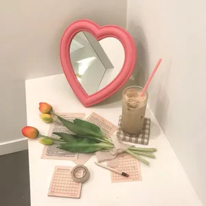 BinaryABC Heart Makeup Mirror Cosmetic Mirror Wall Desktop Mirror Bedroom Mirror Valentines Day Gift(Pink) - Heart Mirror 3