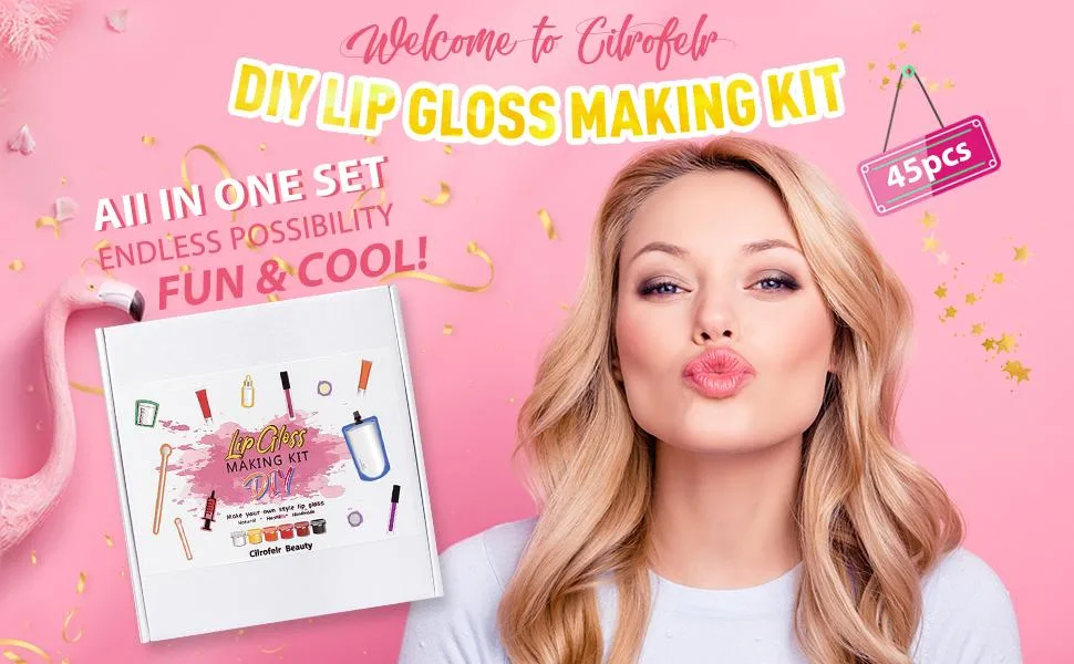 Cilrofelr DIY Lip Gloss Making Kit  45 Pcs DIY Lip Gloss Set  Fun Makeup Kits for Girls to Create 10 Moisturizing and Shiny Lip Gloss - cilrofelr diy lip gloss making kit