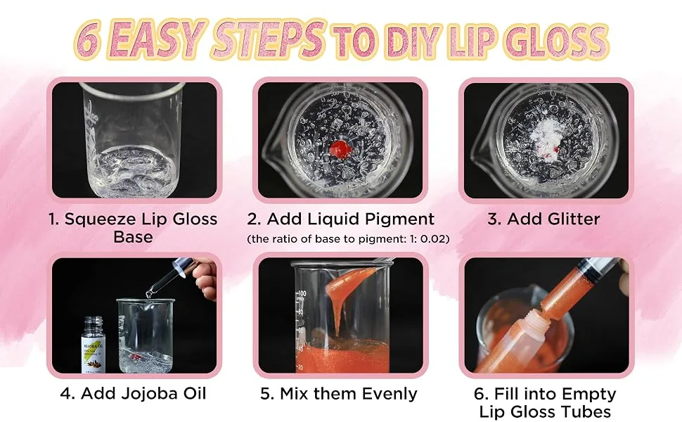 Cilrofelr DIY Lip Gloss Making Kit  45 Pcs DIY Lip Gloss Set  Fun Makeup Kits for Girls to Create 10 Moisturizing and Shiny Lip Gloss - lip gloss tube