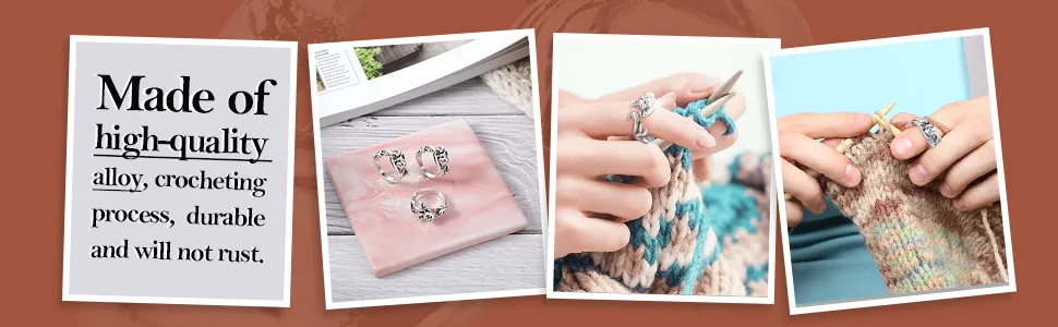 3 Pieces Adjustable Knitting Loop Rings Woven Rings Open Finger Holder Crochet Knitting Loop Accessories Cute Cat Shape Yarn Guide Holder for Hand Weaving Hook Line Supplies - product information 3