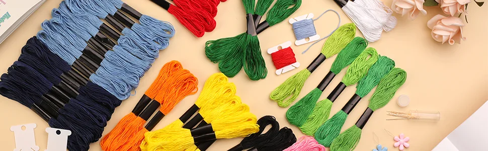 Cross Floss Stitch Thread  Embroidery Cross Floss  Embroidery Thread Floss Set Including Plastic Floss Bobbins  Needle Threader  Hand Sewing Needle for Embroidery Grey - Cross Floss Stitch Thread