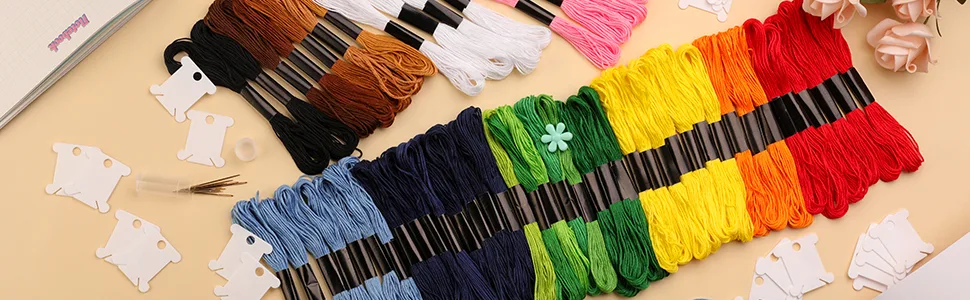 Cross Floss Stitch Thread  Embroidery Cross Floss  Embroidery Thread Floss Set Including Plastic Floss Bobbins  Needle Threader  Hand Sewing Needle for Embroidery Grey - Cross Floss Stitch Thread