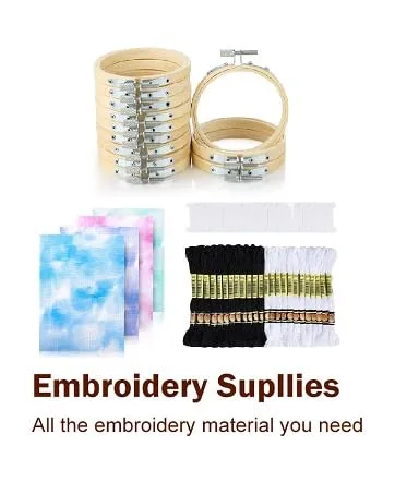 Pllieay Cross Stitch Beginner Kit for Kids 7-13  Includes 6pcs Project Cross Stitch Pattern and 2pcs Hoops  12 Skeins  Needle Point Starter Kit Sewing Set with Instructions - embroidery tools