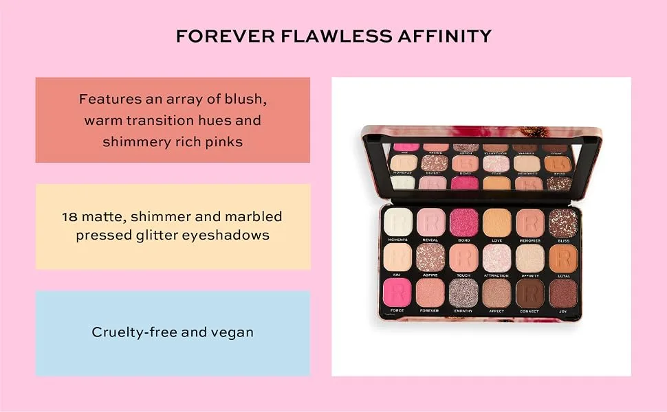 Makeup Revolution Forever Flawless Affinity  Eyeshadow Palette  Create Long-Lasting Eye Makeup Looks  Vegan & Cruelty-Free  20g - Revolution Beauty forever flawless affinity eyeshadows palette matte shimmer cruelty free vegan
