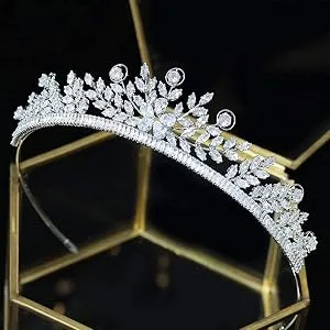 8375 Sparkling CZ Tiaras Floral Bride Crown Platinum Plated Wedding Amazon.com : FASNAHOK Full CZ Wedding Bride Tiara for Women  main image 4