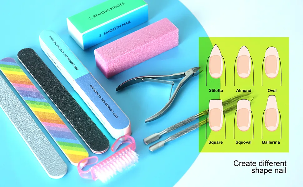 Nail File Kit  4Pcs Double Sided Nail File and Rectangle Buffer  7 Way Buffer Block  4 Steps Nail Files Block  Nail Brush  with 3Pcs Cuticle Clipper& Pusher  for Dead Skin Nail Trimming Manicure Tools - product information 2