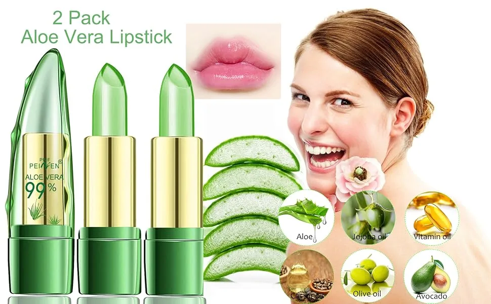 Amazfly 2 Pcs Aloe Vera Lipstick  Clear Jelly Lipsticks  Magic Temperature Color Change Lipstick Lip Blam Moisturizing Long Lasting Lip Makeup (2Pcs) - product information 1