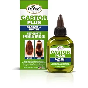 Difeel Premium Castor Plus Vitamin E - Pro-Growth + Anti-Frizz Premium Hair Oil 2.5 oz. - Biotin