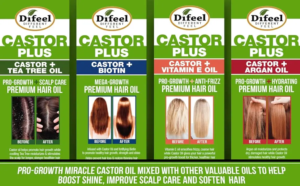 Difeel Premium Castor Plus Vitamin E - Pro-Growth + Anti-Frizz Premium Hair Oil 2.5 oz. - Difeel Castor Plus