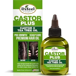 Difeel Premium Castor Plus Argan - Pro-Growth + Hydrating Premium Hair Oil 2.5 oz. - Tea Tree