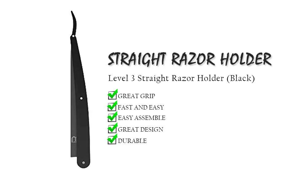 Level 3 Straight Razor Holder (Black) - beard trimmer, razor holder, level 3 razor holder, safety razor, straight razor holder