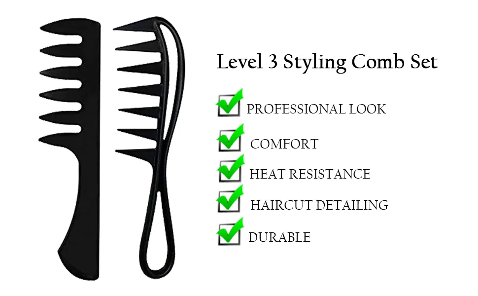 Level 3 Styling Comb Set - Professional Salon Look - Lightweight and Ergonomic - Comfortable and Glides Easily - Level Three - 2pc - Styling Comb, comb, hair combs, comb set, comb for barbers, parting comb, anti-static Styling Comb