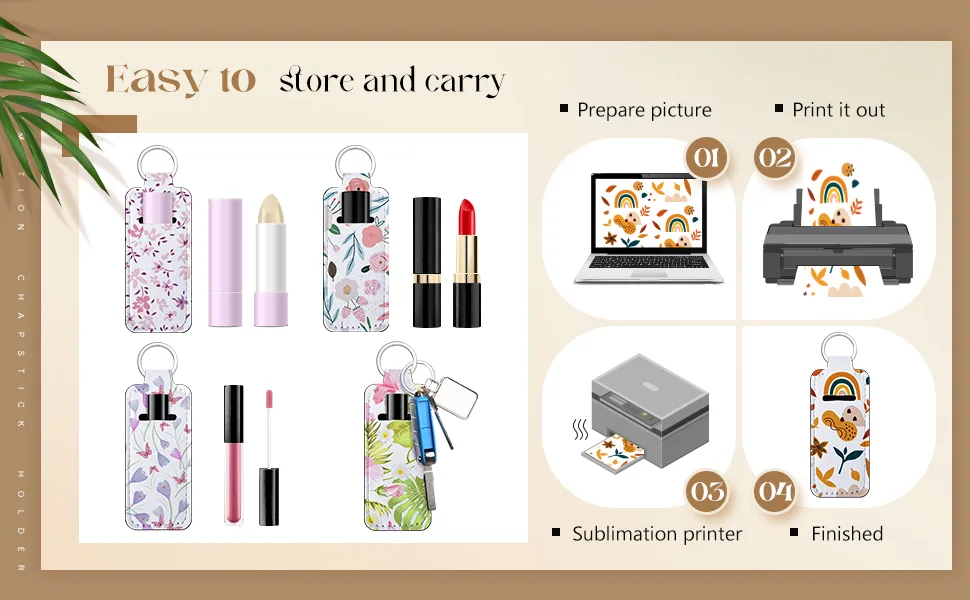 Sublimation Chapstick Holder Keychain Blank Neoprene Lipstick Keychain Holder 20 - product information 3