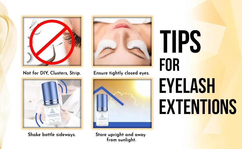 Diamond Clear Eyelash Extension Glue - Forabeli 5ml Crystal Clear Strong Lash Adhesive for Professional Use | Semi Permanent Classic and Volume Eyelash Extensions | 2-3 sec Drying | 6 Week Retention - tips for eyelash extensions