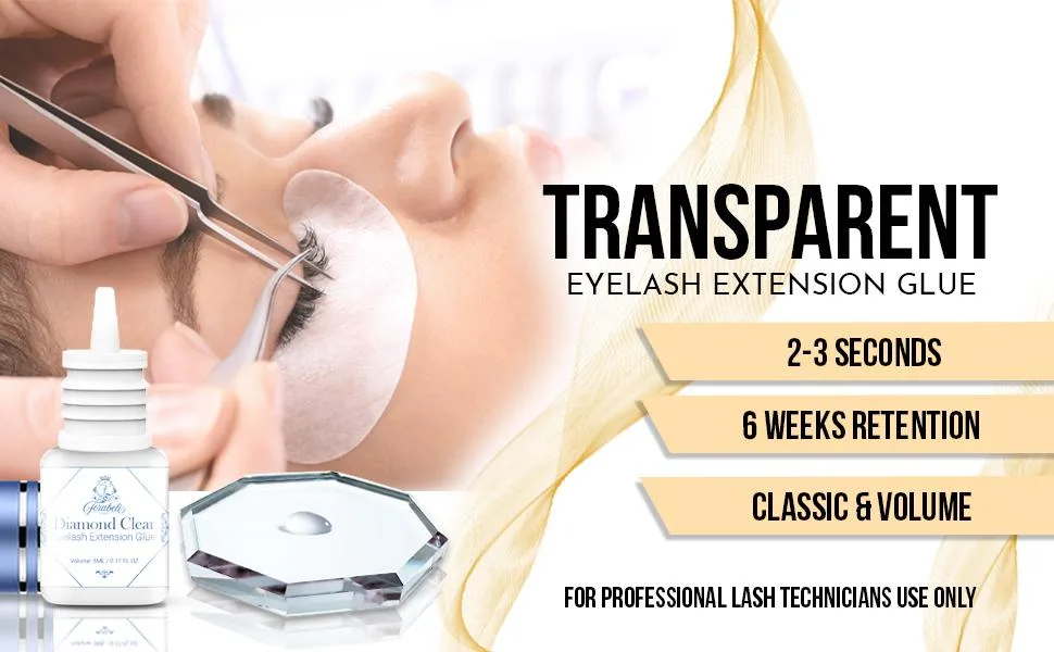 Diamond Clear Eyelash Extension Glue - Forabeli 5ml Crystal Clear Strong Lash Adhesive for Professional Use | Semi Permanent Classic and Volume Eyelash Extensions | 2-3 sec Drying | 6 Week Retention - Transparent eyelash extension glue