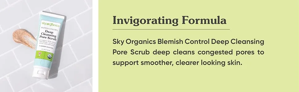 Sky Organics Blemish Control Deep Cleansing Pore Scrub for Face USDA Certified Organic to Cleanse  Purify & Refresh  4 fl. Oz - BCSCRUB