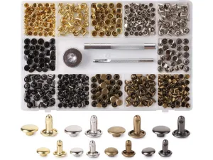 UNCO- Leather Rivets Kit  4 Colors  2 Sizes  240 pcs  Tubular Metal Studs with Fixing Tools  Double Cap Rivets  Rivets for Leather  Rivets for Fabric  Leather Hardware Supplies. - UNCO