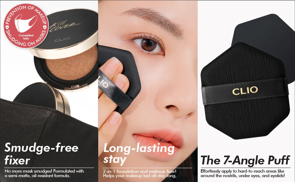 CLIO Kill Cover Fixer Cushion | Makeup Base and Fixer  Long Lasting  Full Coverage with Matte Finish for Sensitive Skin Types (0.53 oz) (4 GINGER) - FIXER CUSHION_FEATURE