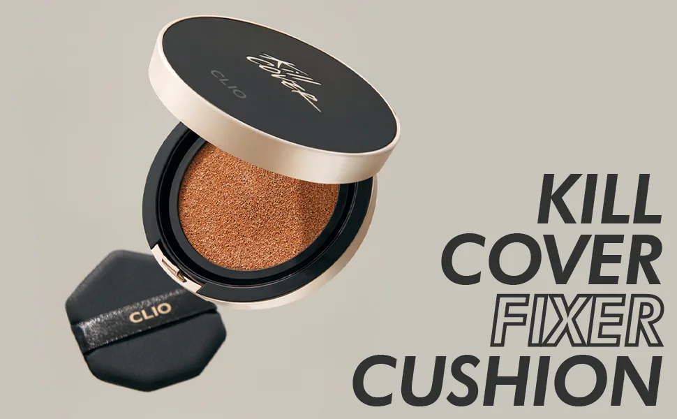 CLIO Kill Cover Fixer Cushion | Makeup Base and Fixer  Long Lasting  Full Coverage with Matte Finish for Sensitive Skin Types (0.53 oz) (4 GINGER) - FIXER CUSHION_MAIN