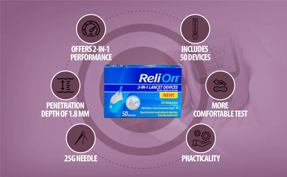 ReliOn 25 Gauge Needle 2-in-1 Lancing Device for Normal Skin  50 Ct Bundle with ExclusiveLook After Your Diabetes - Better Idea Guide (2 Items) - Ads 4