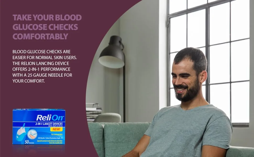 ReliOn 25 Gauge Needle 2-in-1 Lancing Device for Normal Skin  50 Ct Bundle with ExclusiveLook After Your Diabetes - Better Idea Guide (2 Items) - Ads1