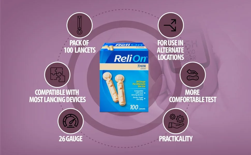 ReliOn Thin Lancets  26 Gauge for Alternate Site Use  100 Ct Bundle with Exclusive Look After Your Diabetes - Better Idea Guide (2 Items) - Ads 4