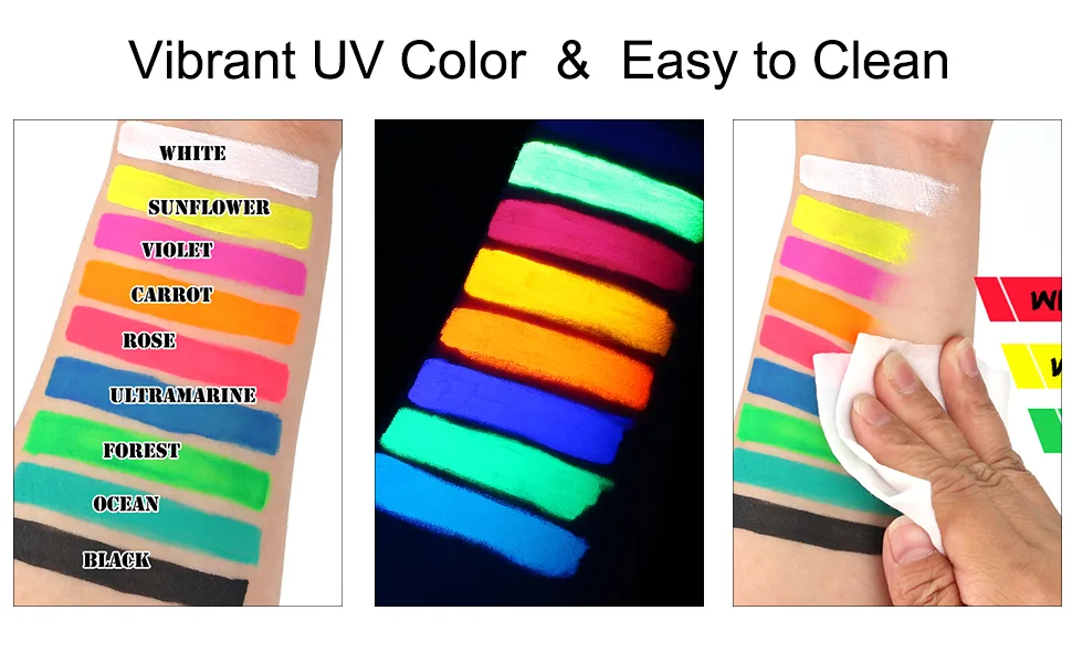 Bowitzki 9 Colors Water Activated Eyeliner Retro Hydra Liner Makeup Graphic Eyeliner UV Glow Fluorescent Color Face and Body Paint - easyuse